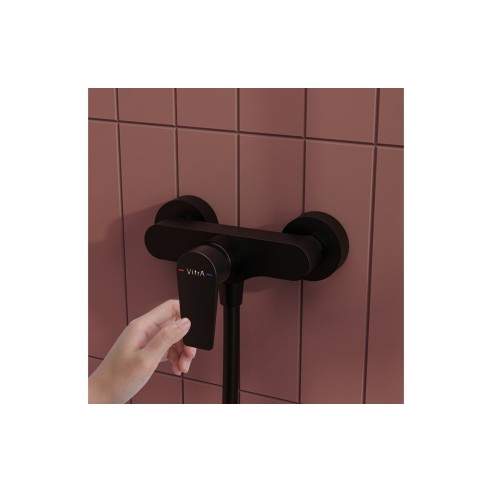 VitrA Flow Square Wall Mounted Shower Mixer - Matt Black | S