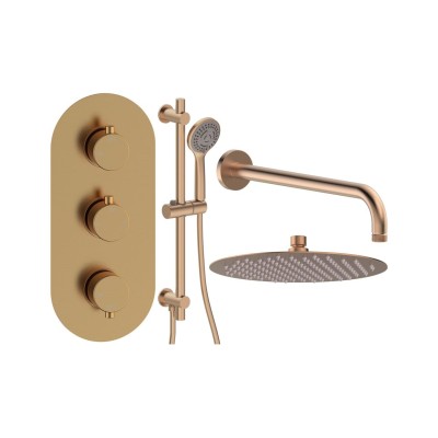 Alfredo Round Shower Valve & Kit Pack 3 - Brushed Bronze | S