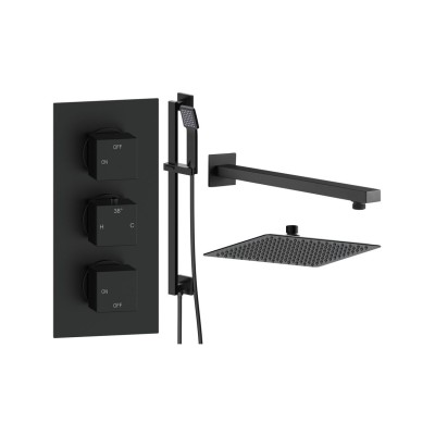 Pancho Square Shower Valve & Kit Pack 3 - Matt Black | Showe