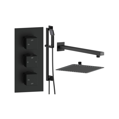 Pancho Square Shower Valve & Kit Pack 3 - Matt Black | Showe