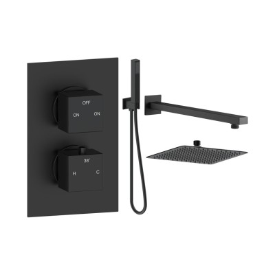 Pancho Square Shower Valve & Kit Pack 4 - Matt Black | Showe