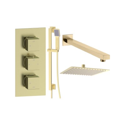 Pancho Square Shower Valve & Kit Pack 3 - Brushed Brass | Sh