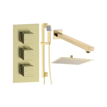 Pancho Square Shower Valve & Kit Pack 3 - Brushed Brass | Sh