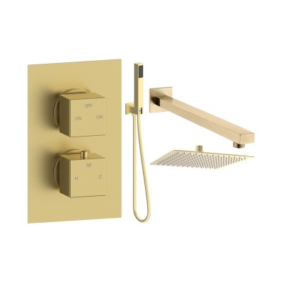 Pancho Square Shower Valve & Kit Pack 4 - Brushed Brass | Sh