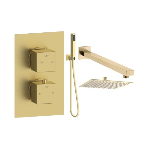 Pancho Square Shower Valve & Kit Pack 4 - Brushed Brass | Sh