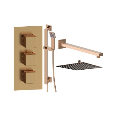Pancho Square Shower Valve & Kit Pack 3 - Brushed Bronze | S