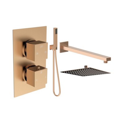 Pancho Square Shower Valve & Kit Pack 4 - Brushed Bronze | S