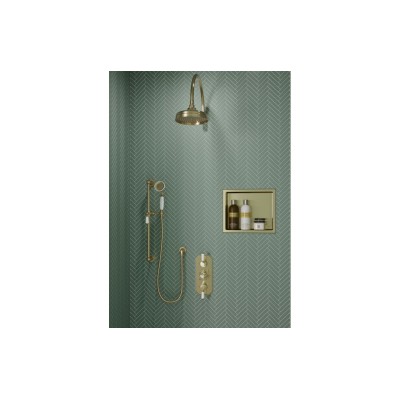 Zeus 365mm Traditional Round Shower Arm - Brushed Brass | Sh 2