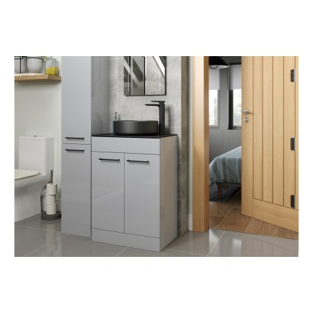 Valbom 500mm Floor Standing WC Unit - Grey Gloss | WC Units