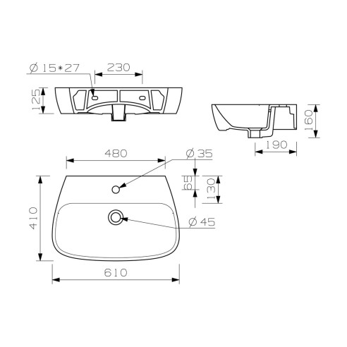 Avilla 600x400mm 1TH Basin & Full Pedestal | Basins | Bathro