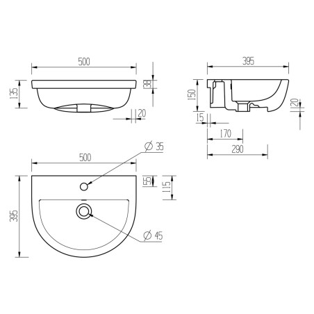 Terasso 500x390mm 1TH Semi Recessed Basin | Basins | Bathroo