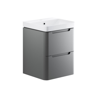 Lagos 500mm 2 Drawer Wall Hung Vanity Unit with Basin - Matt Grey