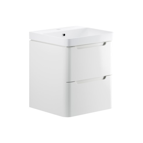 Lagos 605mm 2 Drawer Wall Hung Basin Unit - White Gloss | Va