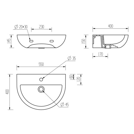 Terasso 550x400mm 1TH Basin & Full Pedestal | Basins | Bathr