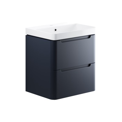 Lagos 605mm 2 Drawer Wall Hung Basin Unit - Matt Indigo | Va