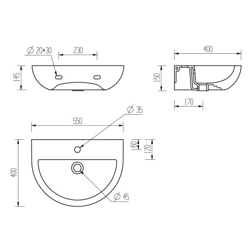 Terasso 550x400mm 1TH Basin & Semi Pedestal | Basins | Bathr