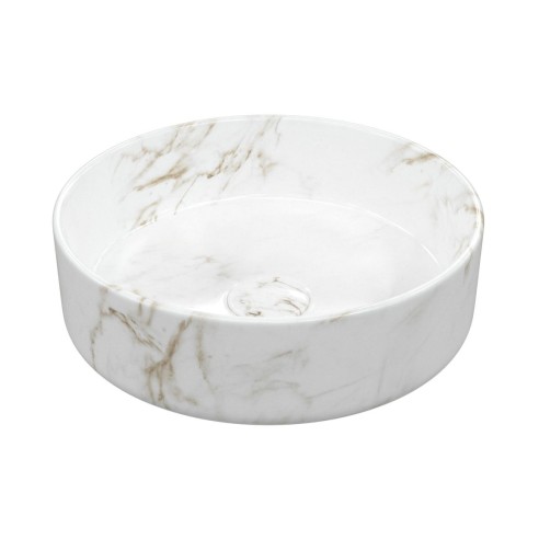 Luxo 355mm Ceramic Round Washbowl & Waste - Marble Effect |
