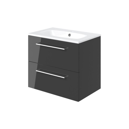 Valbom 610mm Wall Hung 2 Drawer Basin Unit & 1TH Thin Edge B