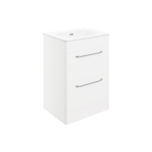 Guarda 610mm 2 Drawer Floor Unit & Basin - White Gloss | Van