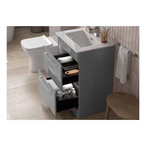 Guarda 610mm 2 Drawer Floor Unit & Basin - Grey Gloss | Vani