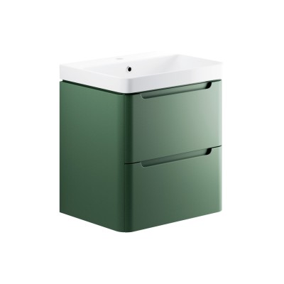 Lagos 605mm 2 Drawer Wall Hung Basin Unit - Matt Sage Green