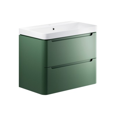 Lagos 805mm 2 Drawer Wall Hung Basin Unit - Matt Sage Green