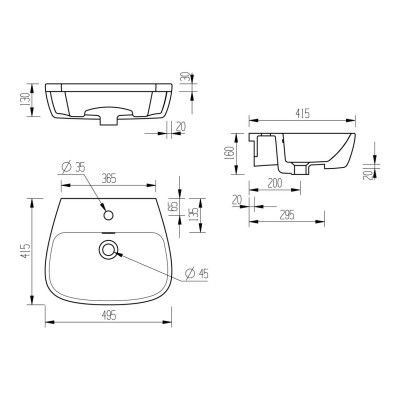 Avilla 495x415mm 1TH Semi Recessed Basin | Basins | Bathroom 2