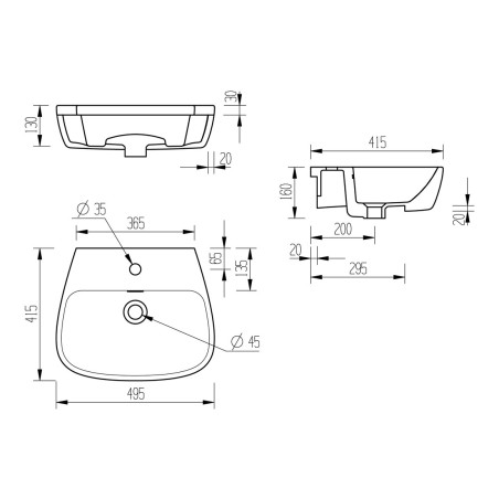 Avilla 495x415mm 1TH Semi Recessed Basin | Basins | Bathroom