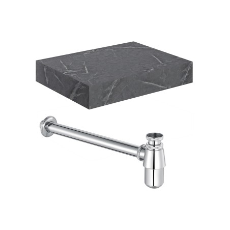 Nazare 600mm Wall Hung Grey Marble Basin Shelf & Chrome Bott