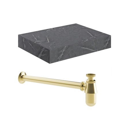 Nazare 600mm Wall Hung Grey Marble Basin Shelf & Brushed Bra