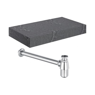 Nazare 800mm Wall Hung Grey Marble Basin Shelf & Chrome Bott