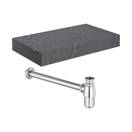 Nazare 800mm Wall Hung Grey Marble Basin Shelf & Chrome Bott