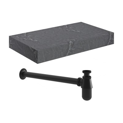 Nazare 800mm Wall Hung Grey Marble Basin Shelf & Black Bottl