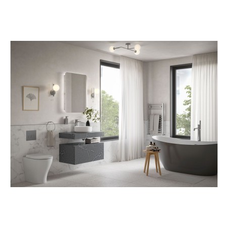 Nazare 800mm Wall Hung Grey Marble Basin Shelf & Black Bottl