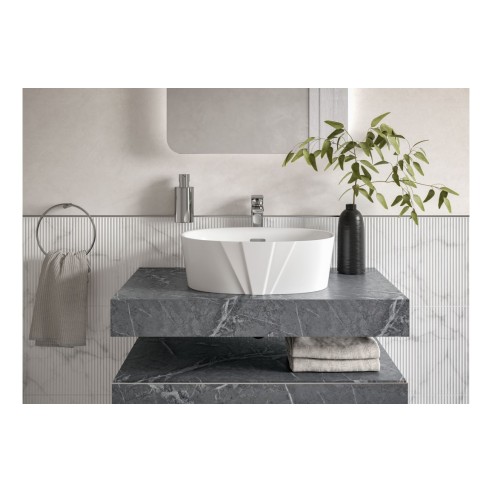 Nazare 800mm Wall Hung Grey Marble Basin Shelf & Brushed Bra