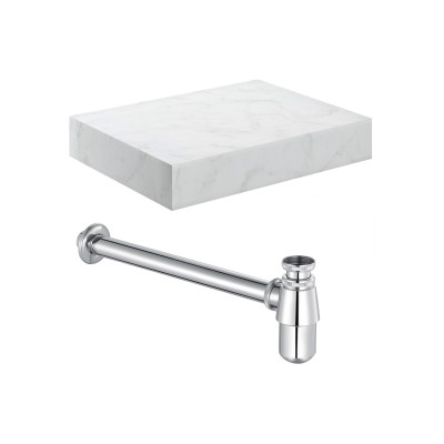 Nazare 600mm Wall Hung White Marble Basin Shelf & Chrome Bot