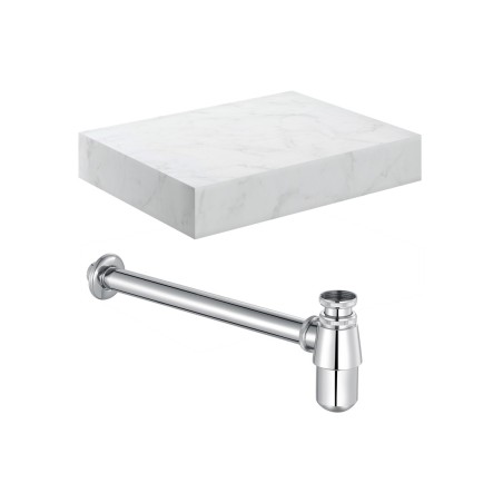 Nazare 600mm Wall Hung White Marble Basin Shelf & Chrome Bot