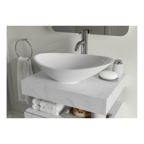 Nazare 600mm Wall Hung White Marble Basin Shelf & Black Bott