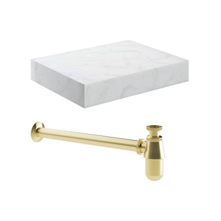 Nazare 600mm Wall Hung White Marble Basin Shelf & Brushed Br
