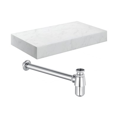 Nazare 800mm Wall Hung White Marble Basin Shelf & Chrome Bot