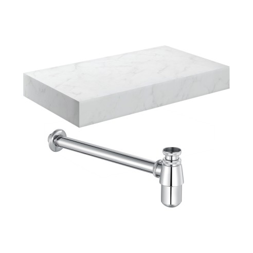 Nazare 800mm Wall Hung White Marble Basin Shelf & Chrome Bot