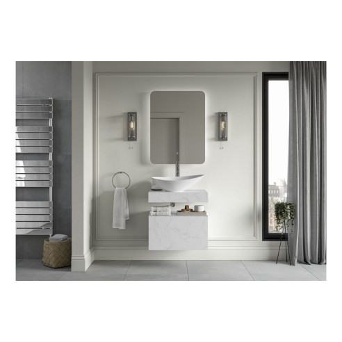 Nazare 800mm Wall Hung White Marble Basin Shelf & Black Bott
