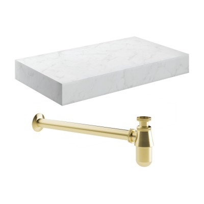 Nazare 800mm Wall Hung White Marble Basin Shelf & Brushed Br