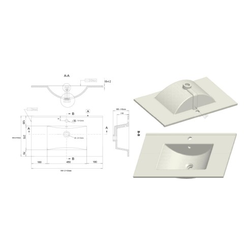 Sintra 815mm Wall Hung 2 Drawer Basin Unit & 1TH Basin - Mat