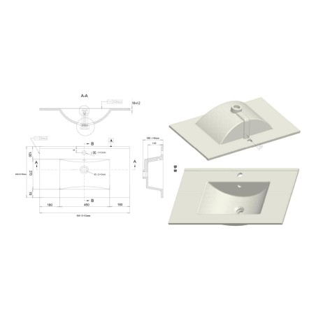 Sintra 815mm Wall Hung 2 Drawer Basin Unit & 1TH Basin - Mat