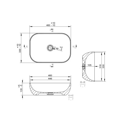 Amon 460x330mm Ceramic Washbowl - Grey Marble Effect | Basin 2