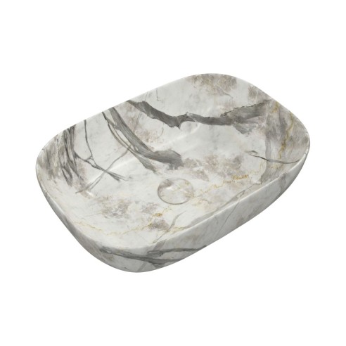 Amon 460x330mm Ceramic Washbowl - White Marble Effect | Basi