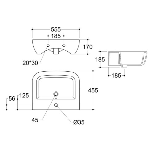 Carvina 450x320mm 1TH Cloakroom Basin & Brushed Bronze Bottl