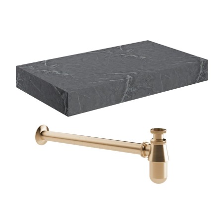 Nazare 800mm Wall Hung Grey Marble Basin Shelf & Brushed Bro