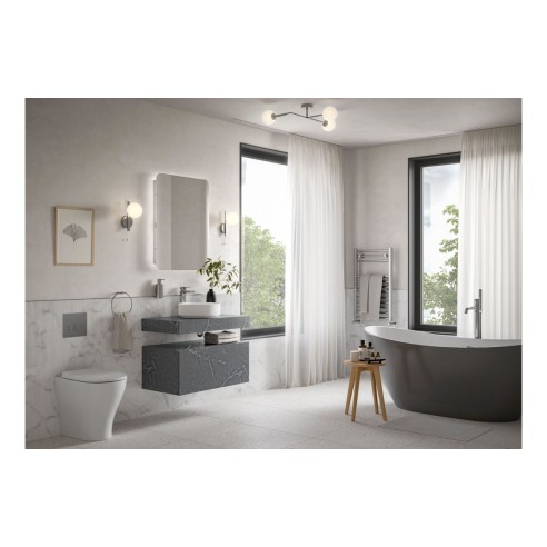 Nazare 800mm Wall Hung Grey Marble Basin Shelf & Brushed Bro